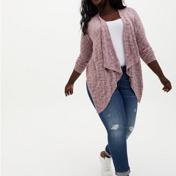 Plus Size 2X Torrid Space-Dye Cardigan Drape Front Sweater Womens top - Picture 2 of 4